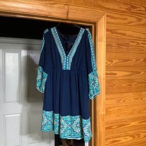 As U Wish | Large | Navy and Teal Dress